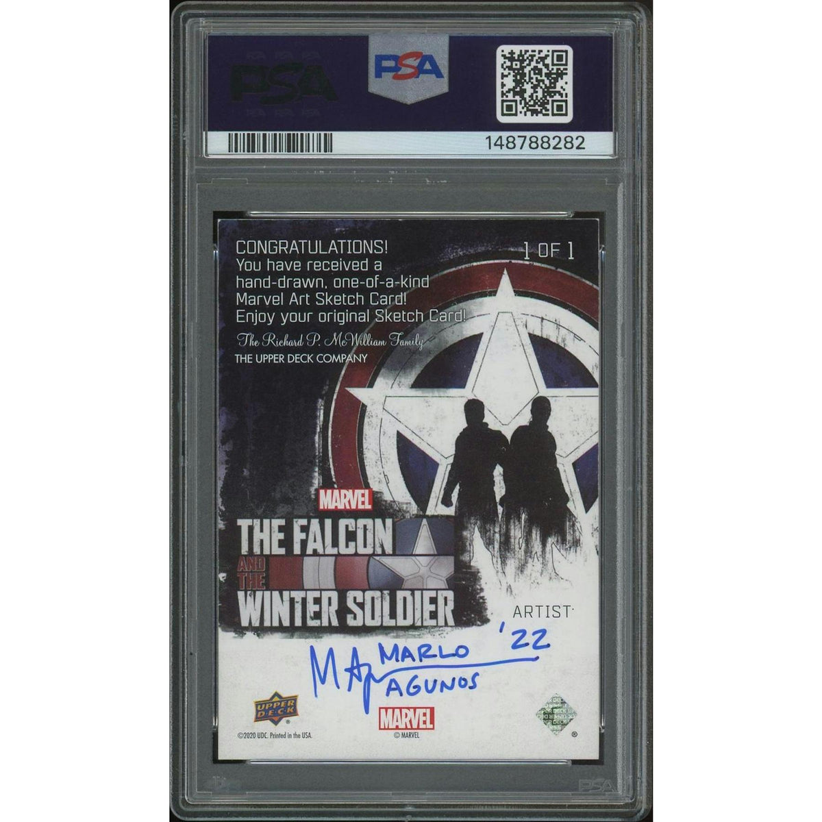 2023 Upper Deck The Falcon and The Winter Soldier Marlo Agunos Captain America Sketch #1/1 PSA 8 (NM-MT)