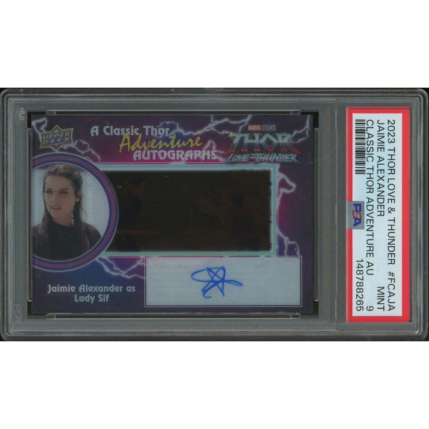2023 Upper Deck Thor Love and Thunder #FCAJA Jaimie Alexander as Lady Sif A Classic Thor Adventure Auto PSA 9