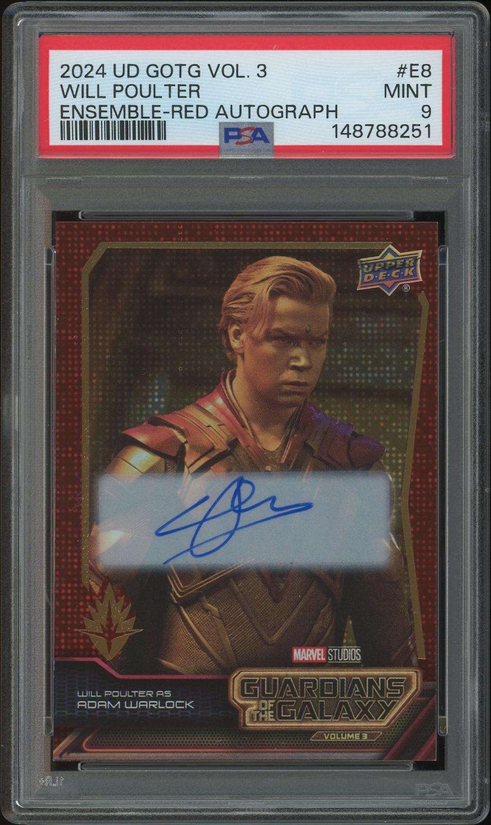 2024 Guardians of the Galaxy Vol. 3 #E8 Will Poulter as Adam Warlock Ensemble Red Auto #106/114 PSA 9 (MINT)