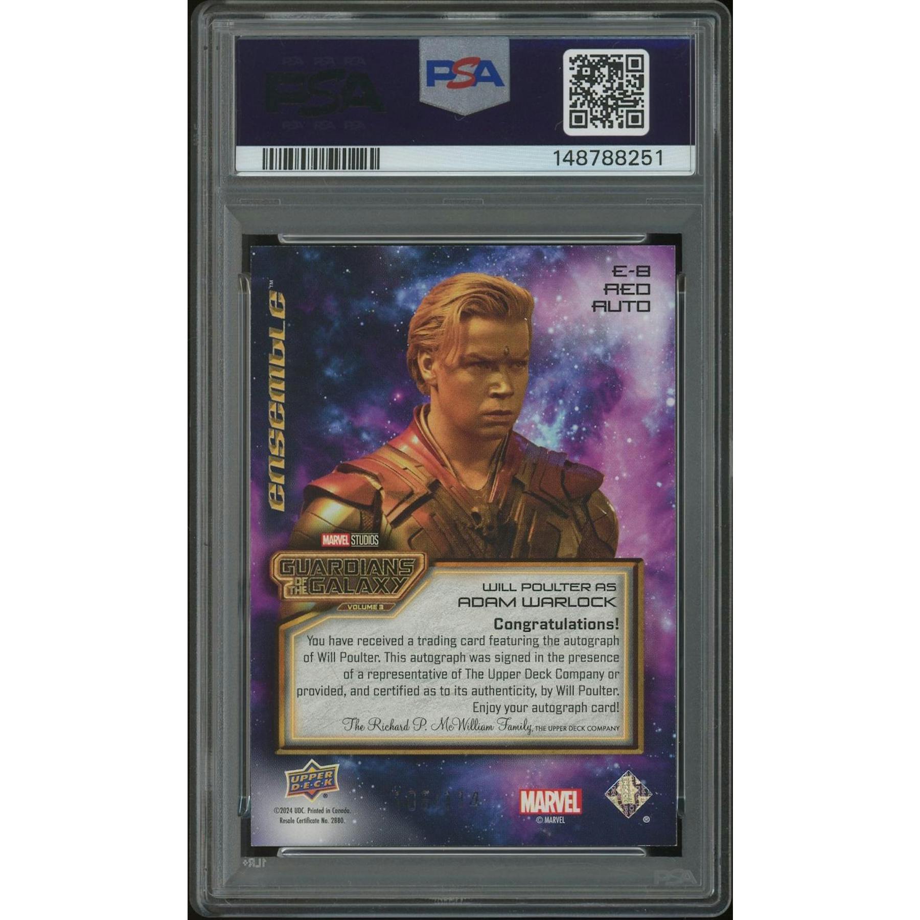 2024 Guardians of the Galaxy Vol. 3 #E8 Will Poulter as Adam Warlock Ensemble Red Auto #106/114 PSA 9 (MINT)