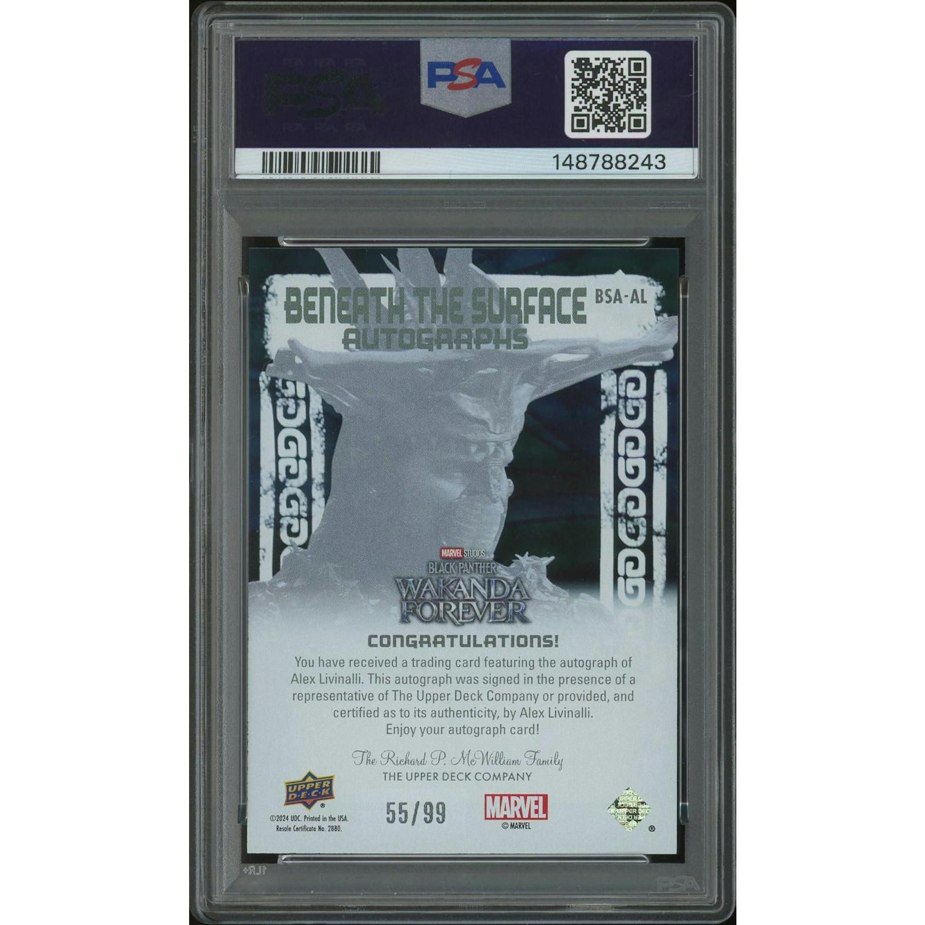 2024 Black Panther Wakanda Forever #BSAAL Alex Livinalli as Attuma Beneath The Surface Auto #55/99 PSA 9