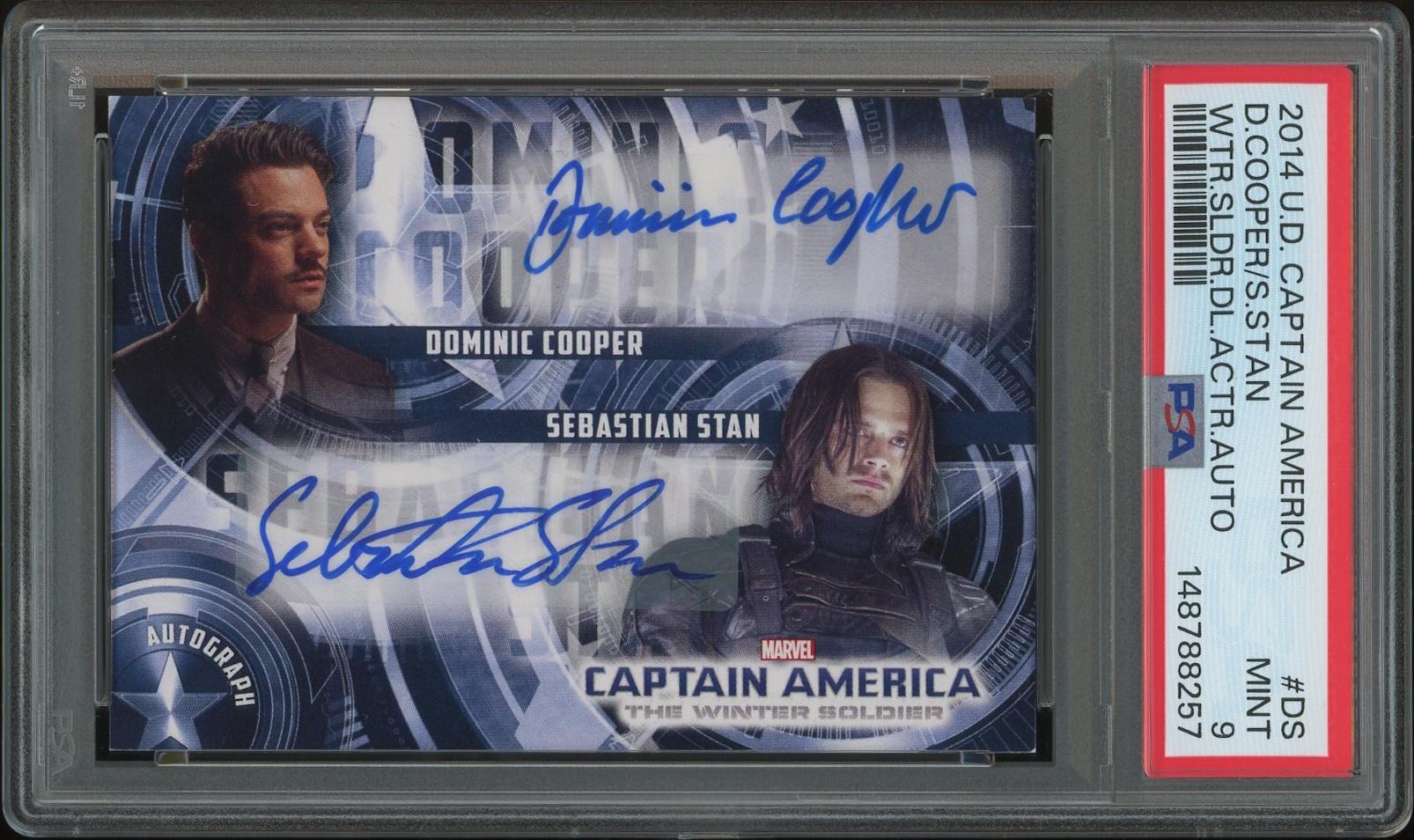 2014 Upper Deck Captain America The Winter Soldier #DS Dominic Cooper & Sebastian Stan Dual Auto PSA 9 (MINT)