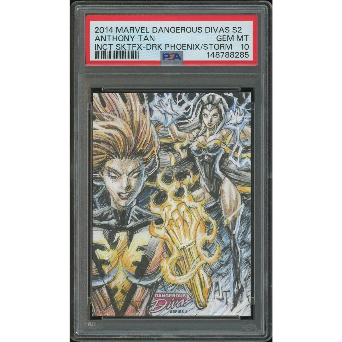 2014 Rittenhouse Dangerous Divas 2 Anthony Tan Dark Phoenix & Storm SketchaFEX Sketch Card #1/1 PSA 10