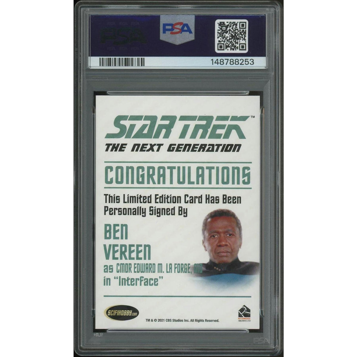 2022 Rittenhouse Star Trek TNG A&I Ben Vereen as Cmdr. Edward M. La Forge Classic Auto PSA 10 (GEM MT)