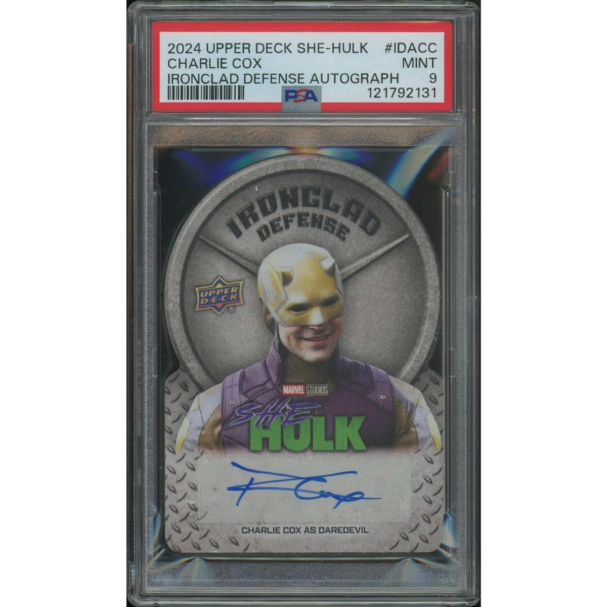 2024 Upper Deck She-Hulk #IDACC Charlie Cox as Daredevil Ironclad Defense Auto #22/50 PSA 9 (MINT)