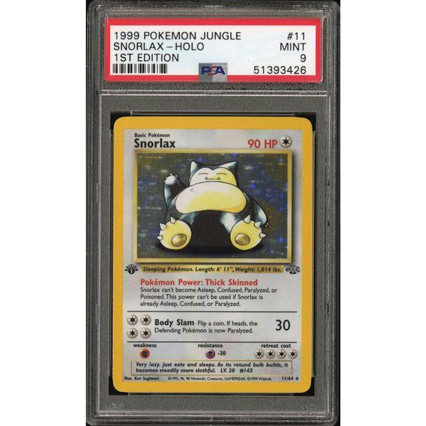 1999 Pokemon Jungle Snorlax Holo 1st Edition #11 PSA 9