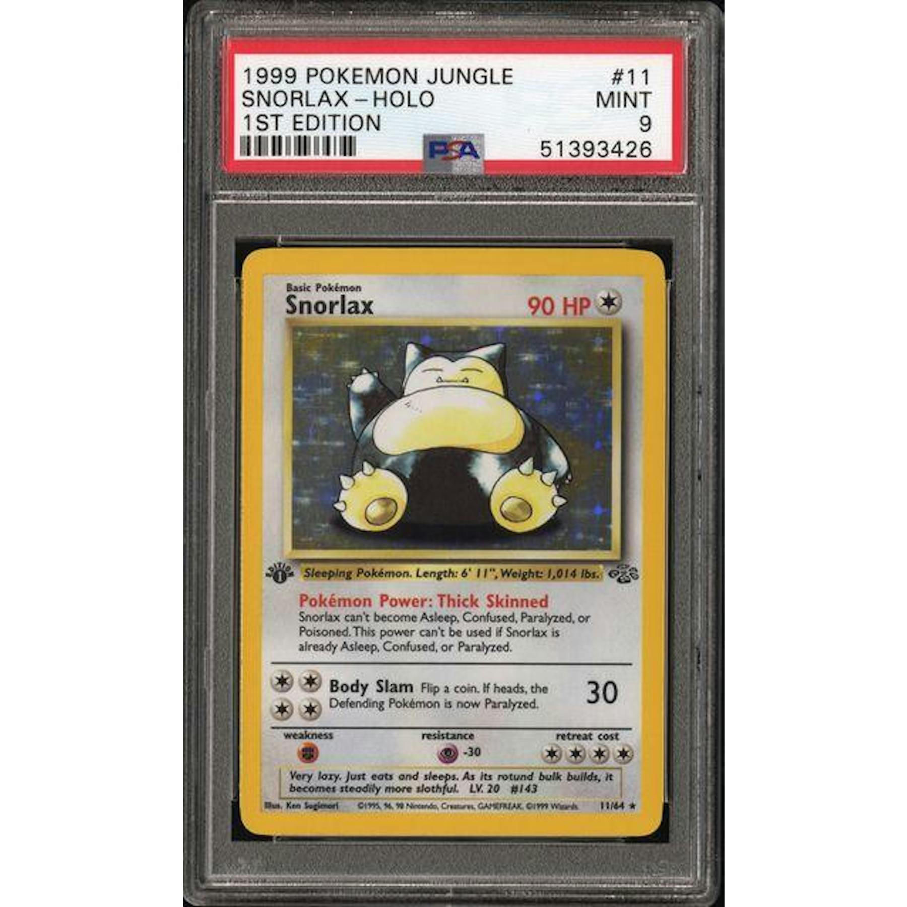 1999 Pokemon Jungle Snorlax Holo 1st Edition #11 PSA 9