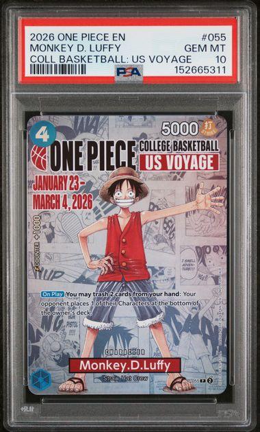 2026 One Piece EN Monkey D. Luffy College Basketball US Voyage P-055 PSA 10