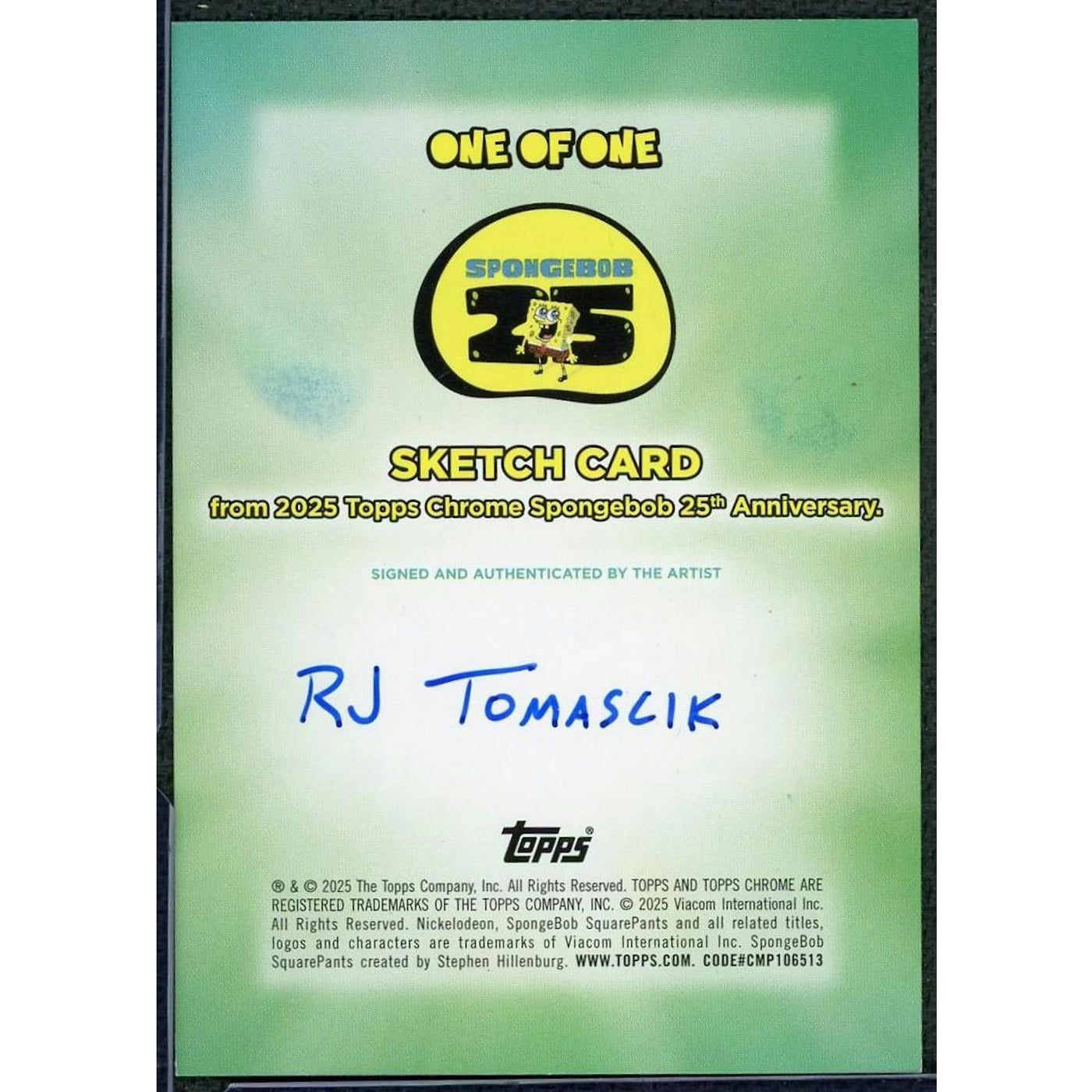 2025 Topps Chrome SpongeBob Doodlebob Sketch Card 1/1