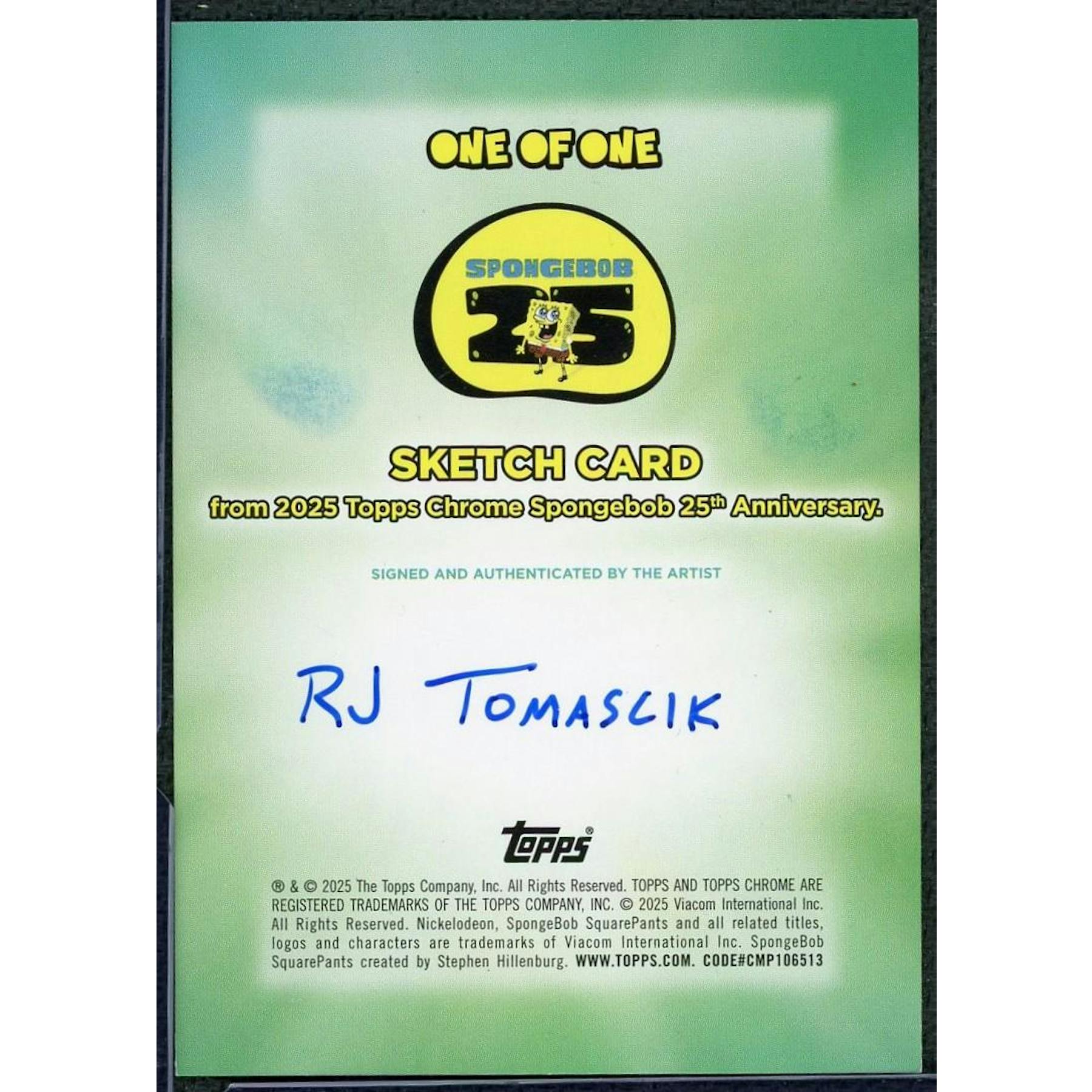 2025 Topps Chrome SpongeBob Doodlebob Sketch Card 1/1