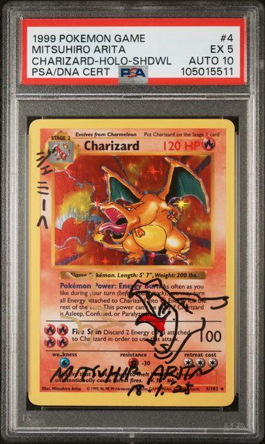 1999 Pokemon Charizard Shadowless Holo #4 Mitsuhiro Arita Auto PSA 5 Auto 10