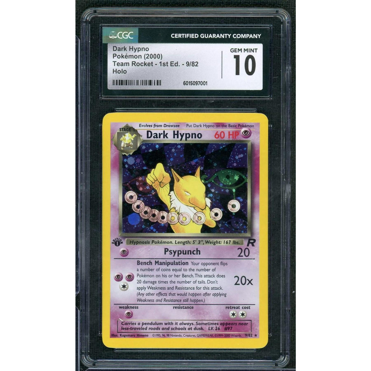 2000 Pokemon Team Rocket Dark Hypno 1st Edition Holo 9/82 CGC 10