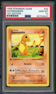 1999 Pokemon Base Set Shadowless Charmander 1st Edition #46 PSA 10