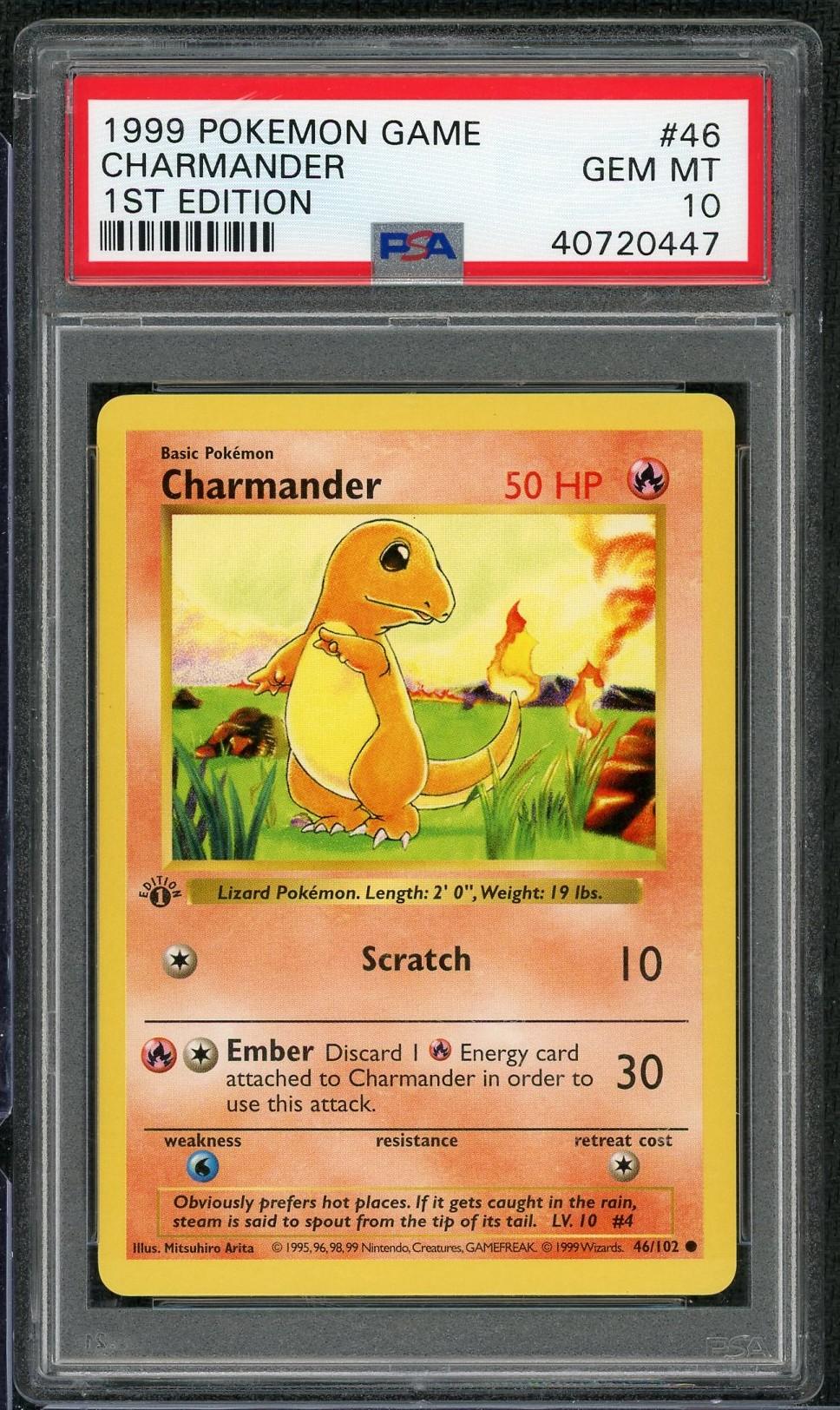 1999 Pokemon Base Set Shadowless Charmander 1st Edition #46 PSA 10