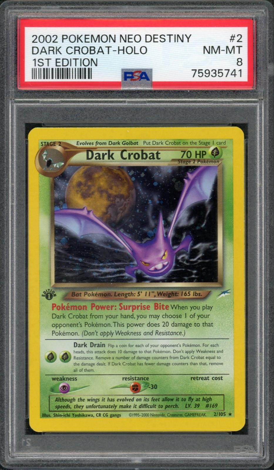 2002 Pokemon Neo Destiny Dark Crobat Holo 1st Edition #2 PSA 8