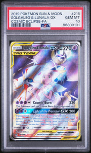 2019 Pokemon Cosmic Eclipse Solgaleo & Lunala GX Tag Team #216 PSA 10