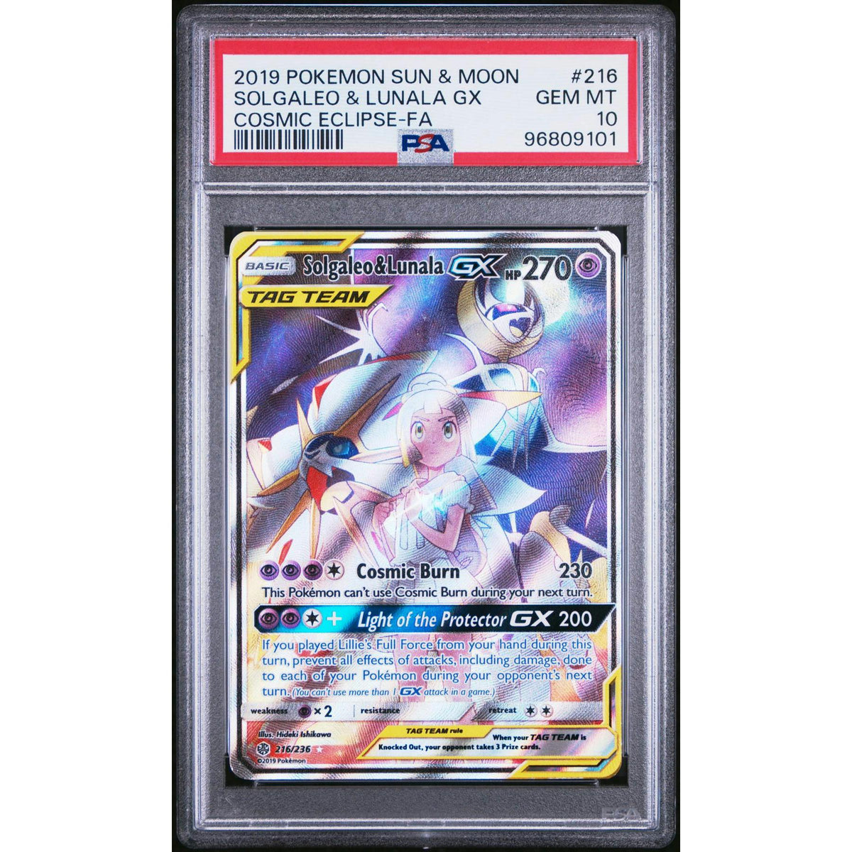 2019 Pokemon Cosmic Eclipse Solgaleo & Lunala GX Tag Team #216 PSA 10