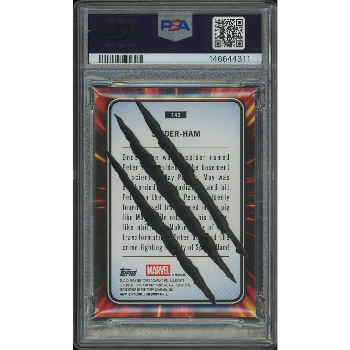 2025 Topps Chrome Marvel #142 Spider-Ham Clawed Chrome Stainless Steel #02/20 PSA 8 (NM-MT)