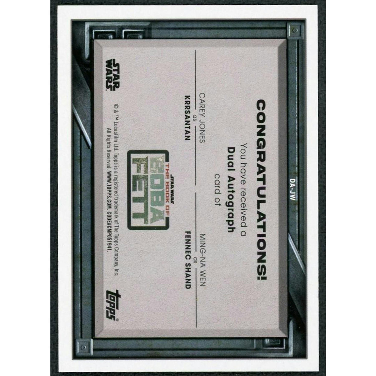 2022 Topps Star Wars Masterworks Fennec Shand Krrsantan Dual Auto /25