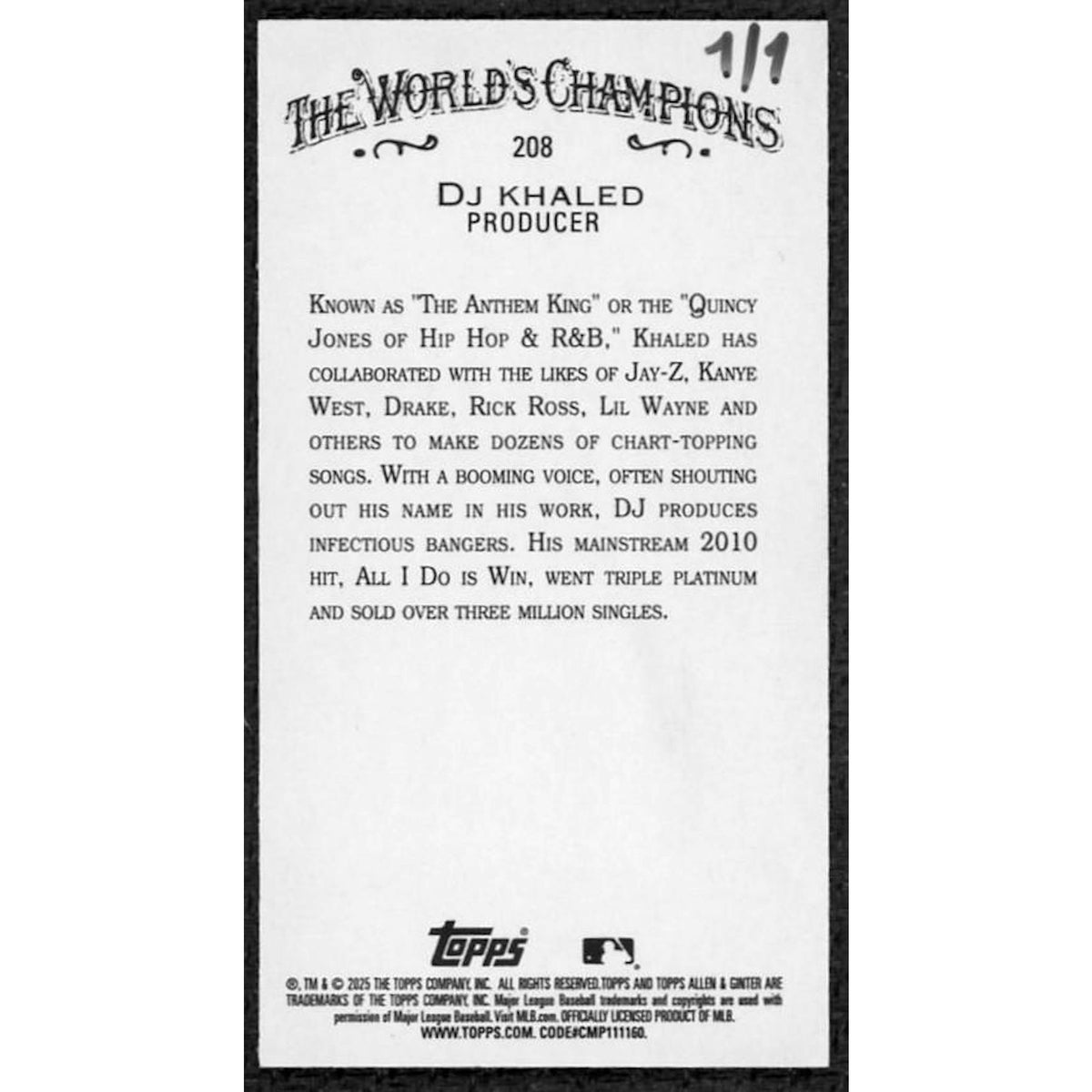 2025 Topps Allen & Ginter DJ Khaled Wood Mini 1/1