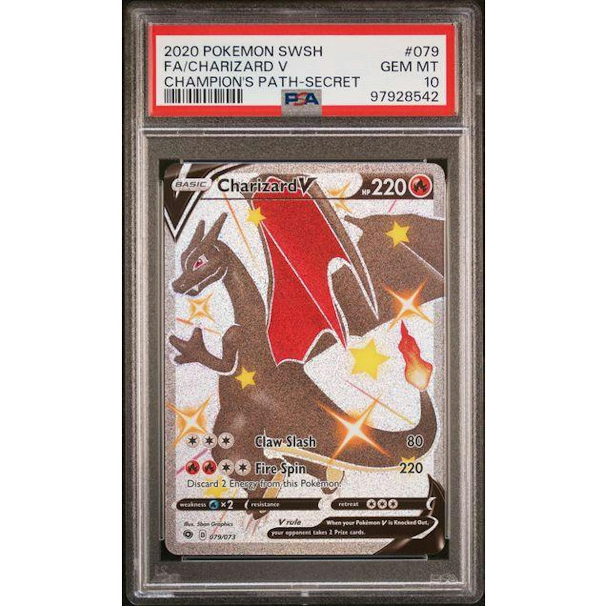 2020 Pokemon Champion's Path Charizard V Secret 079/073 PSA 10