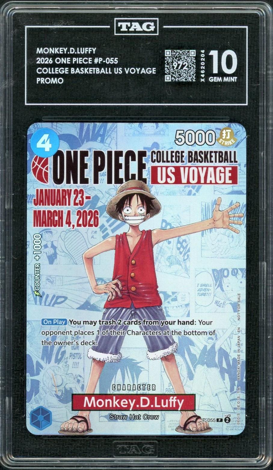 2026 One Piece Monkey D Luffy College Basketball US Voyage Promo P-055 TAG 10
