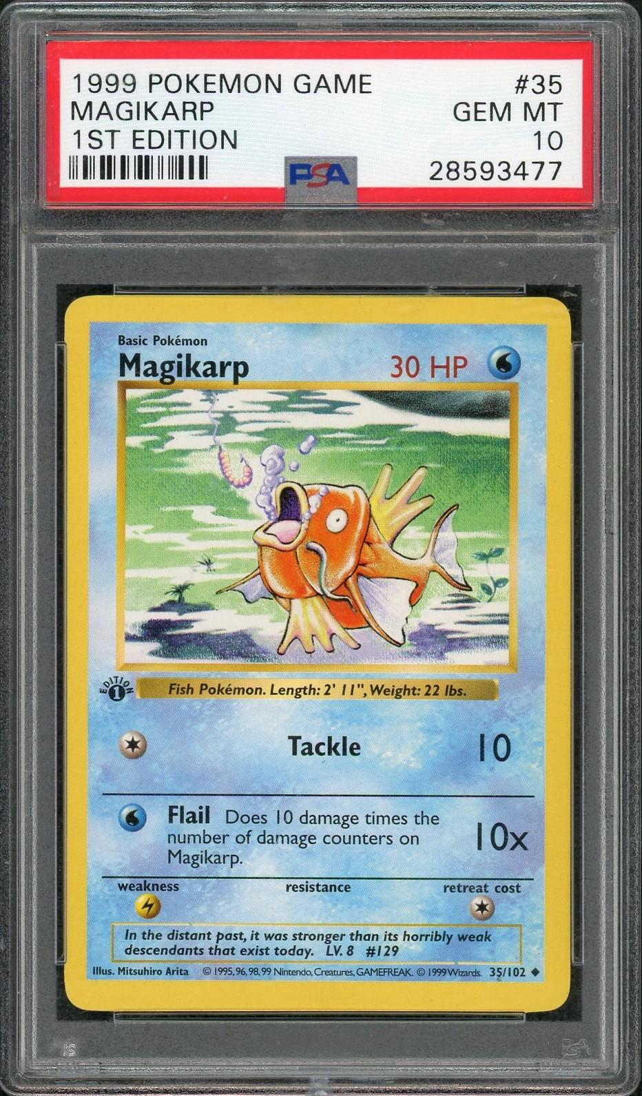 1999 Pokemon Magikarp 1st Edition Base Set Shadowless 35/102 PSA 10