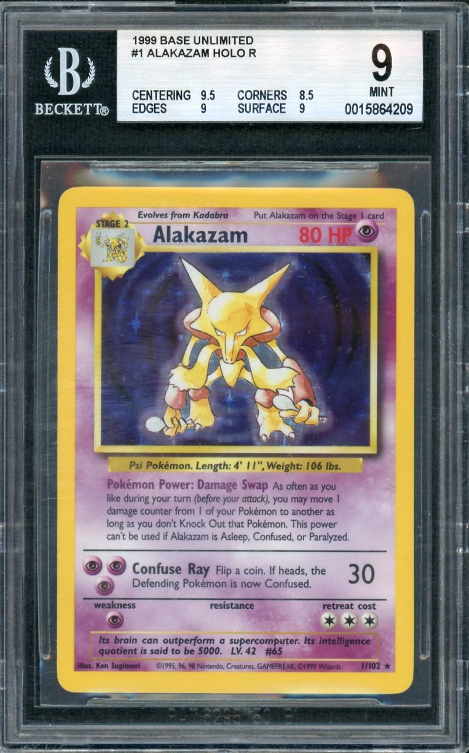 1999 Pokemon Base Set Unlimited Alakazam Holo #1 BGS 9