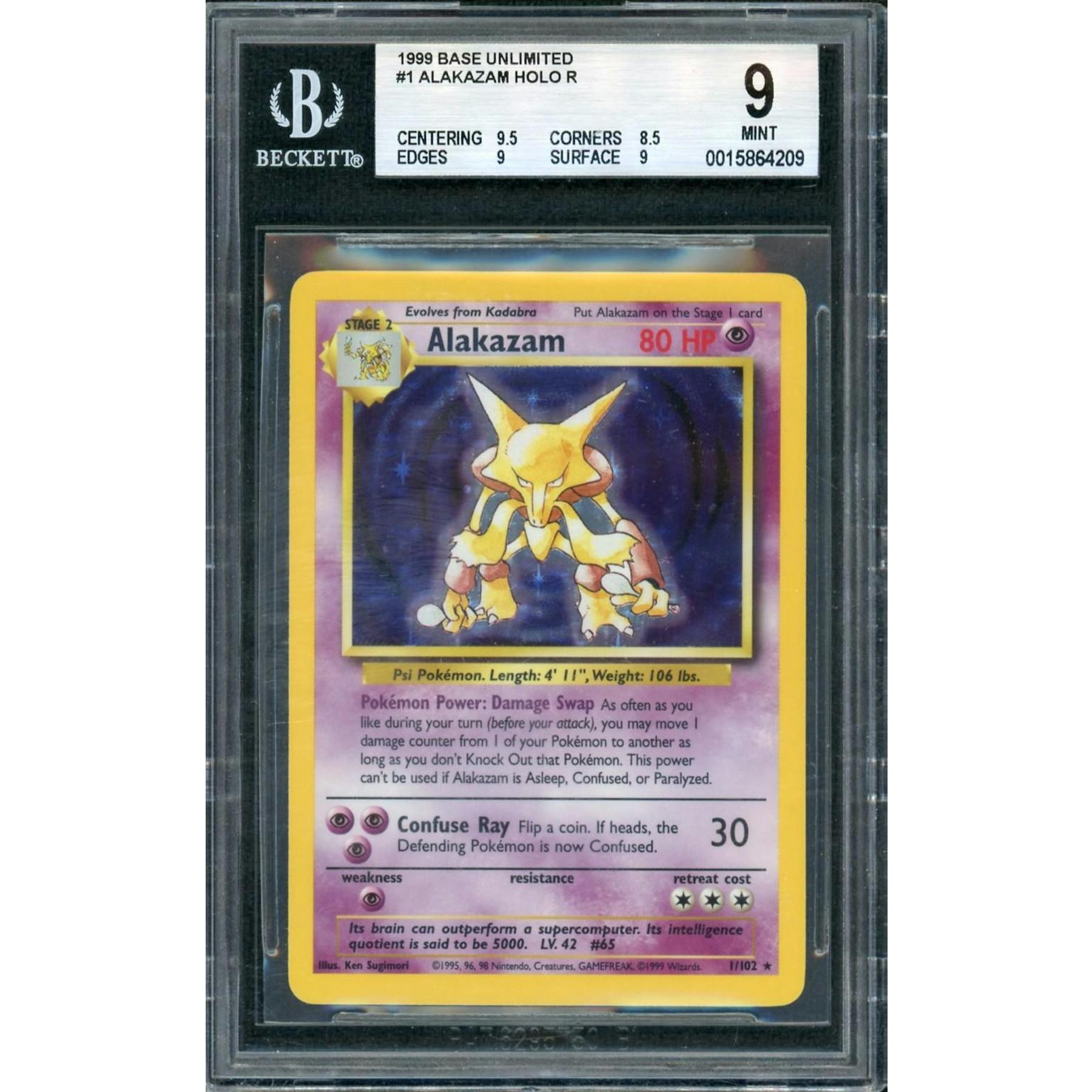 1999 Pokemon Base Set Unlimited Alakazam Holo #1 BGS 9
