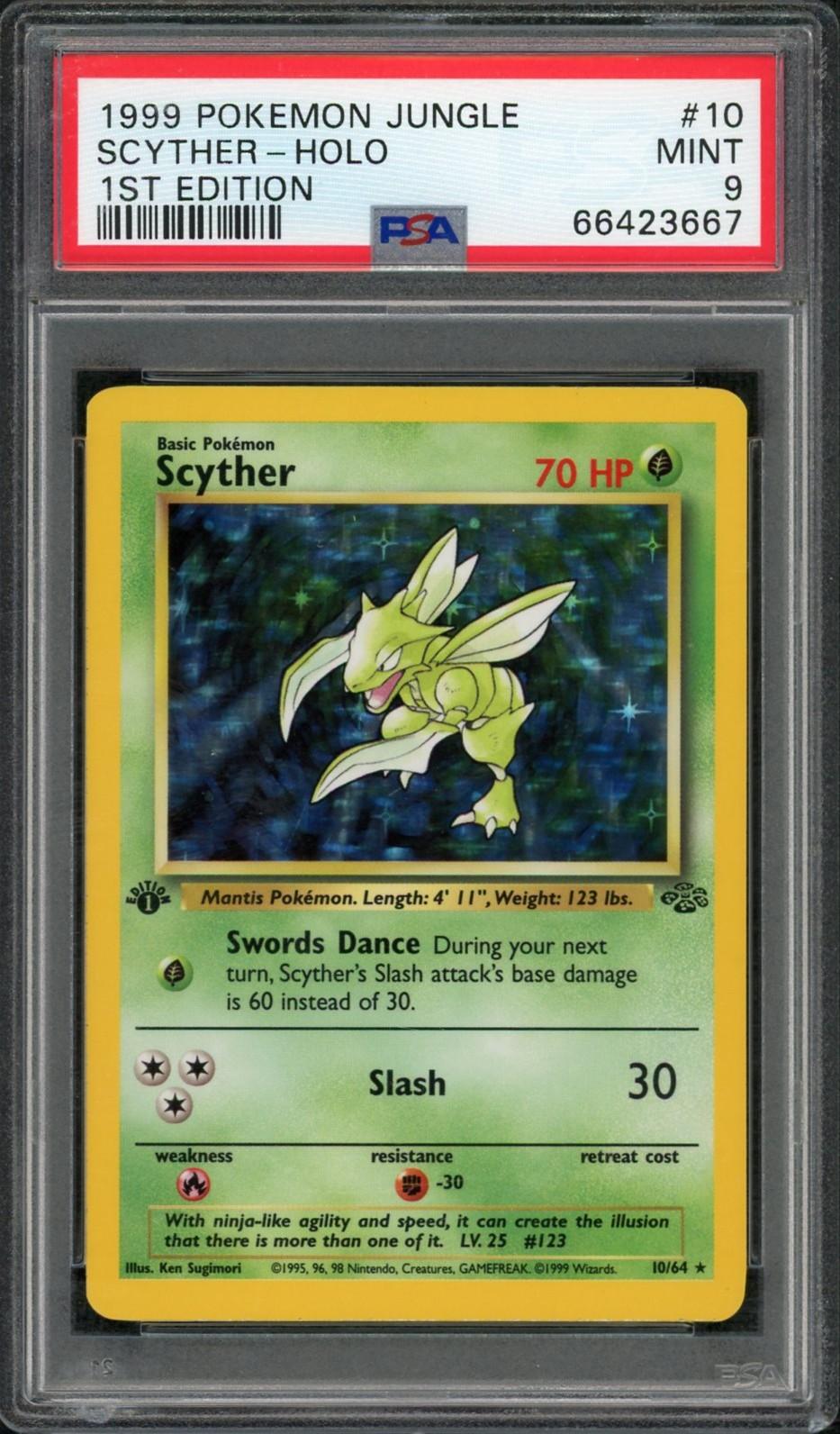 1999 Pokemon Jungle Scyther Holo 1st Edition #10 PSA 9