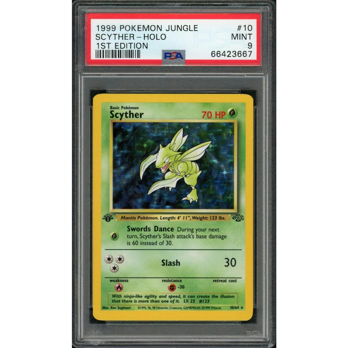 1999 Pokemon Jungle Scyther Holo 1st Edition #10 PSA 9