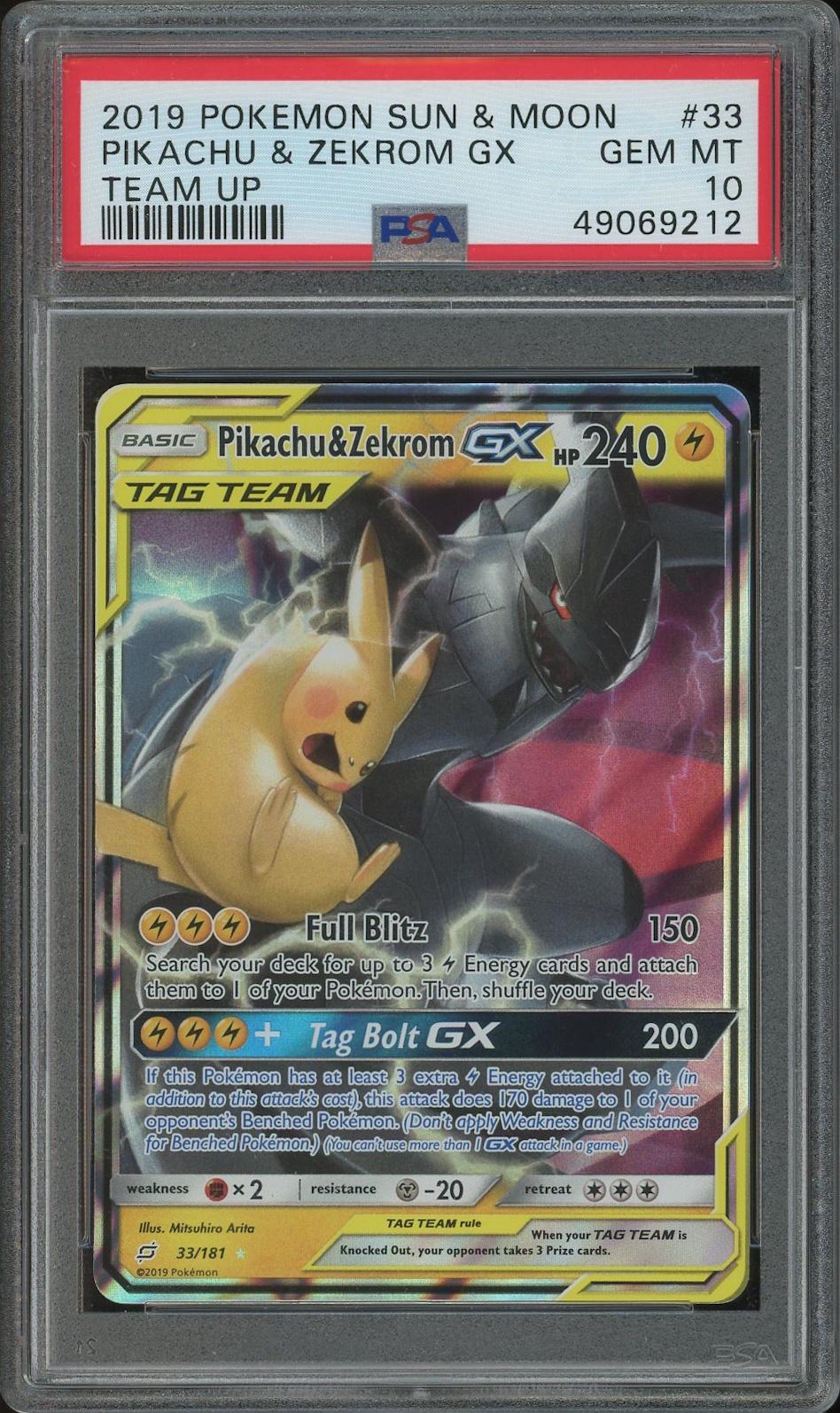 2019 Pokemon Sun & Moon Team Up #33 Pikachu & Zekrom GX PSA 10 (GEM MT)
