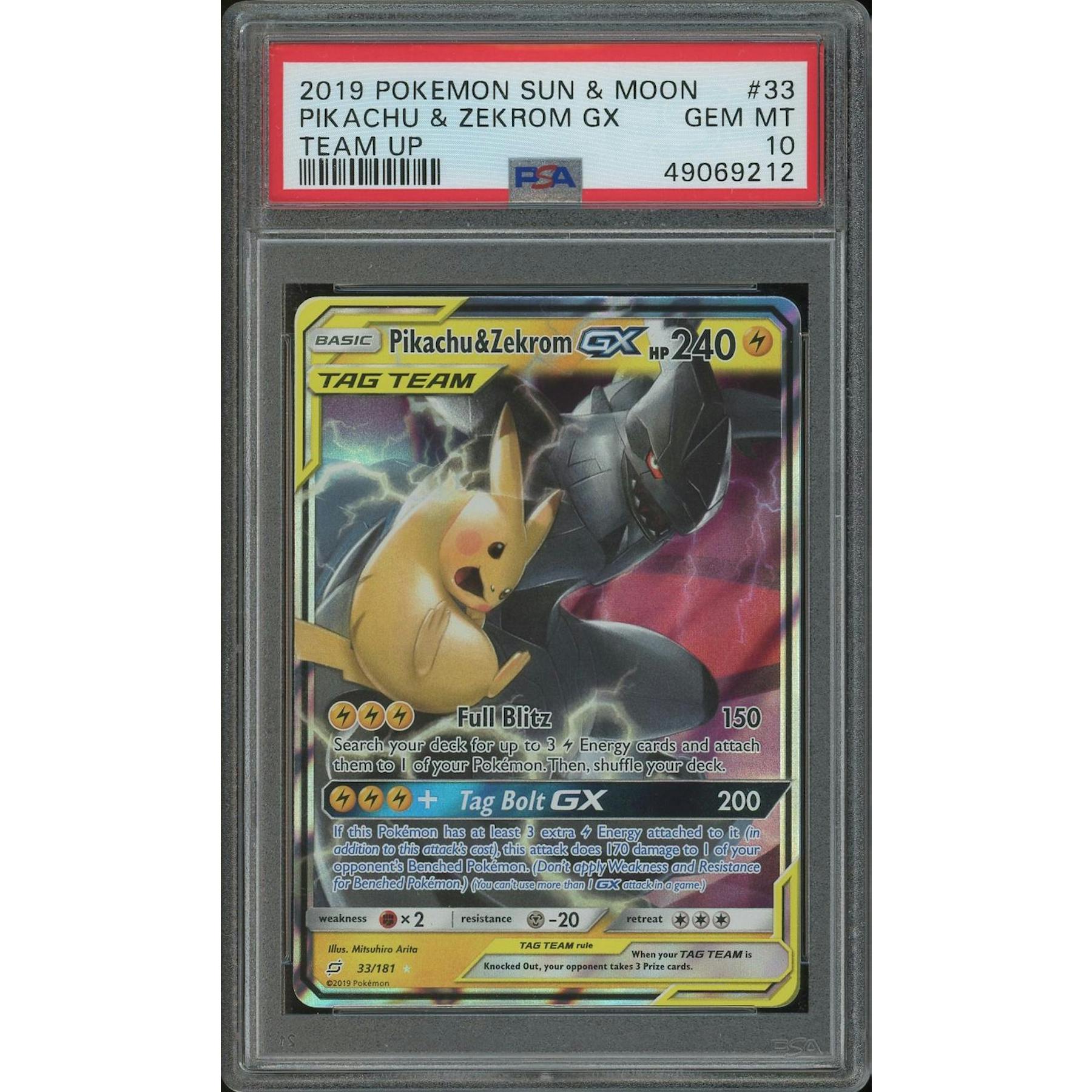 2019 Pokemon Sun & Moon Team Up #33 Pikachu & Zekrom GX PSA 10 (GEM MT)