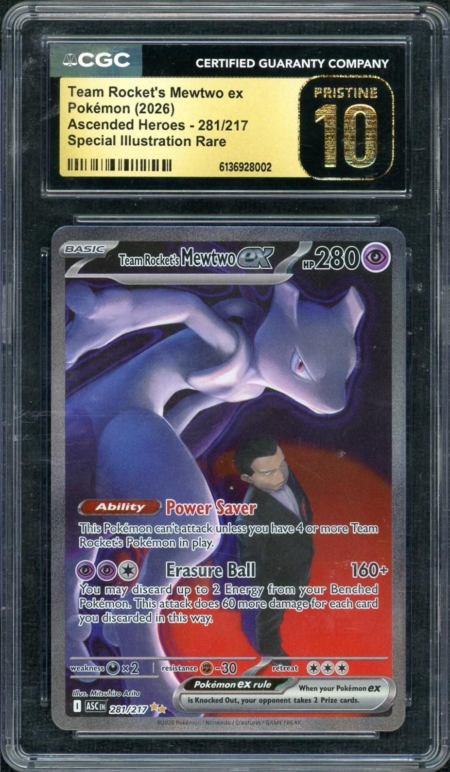 2026 Pokemon Ascended Heroes Team Rocket's Mewtwo ex SIR #281 CGC Pristine 10