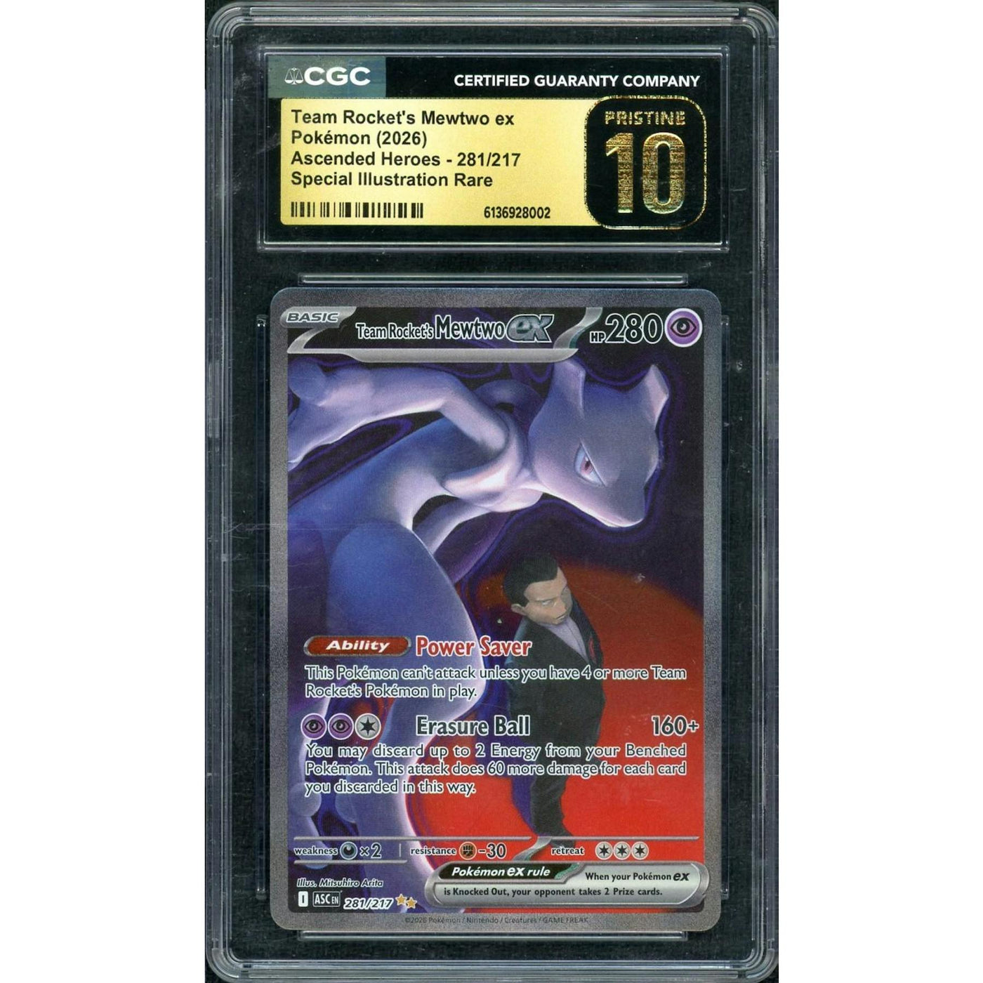 2026 Pokemon Ascended Heroes Team Rocket's Mewtwo ex SIR #281 CGC Pristine 10