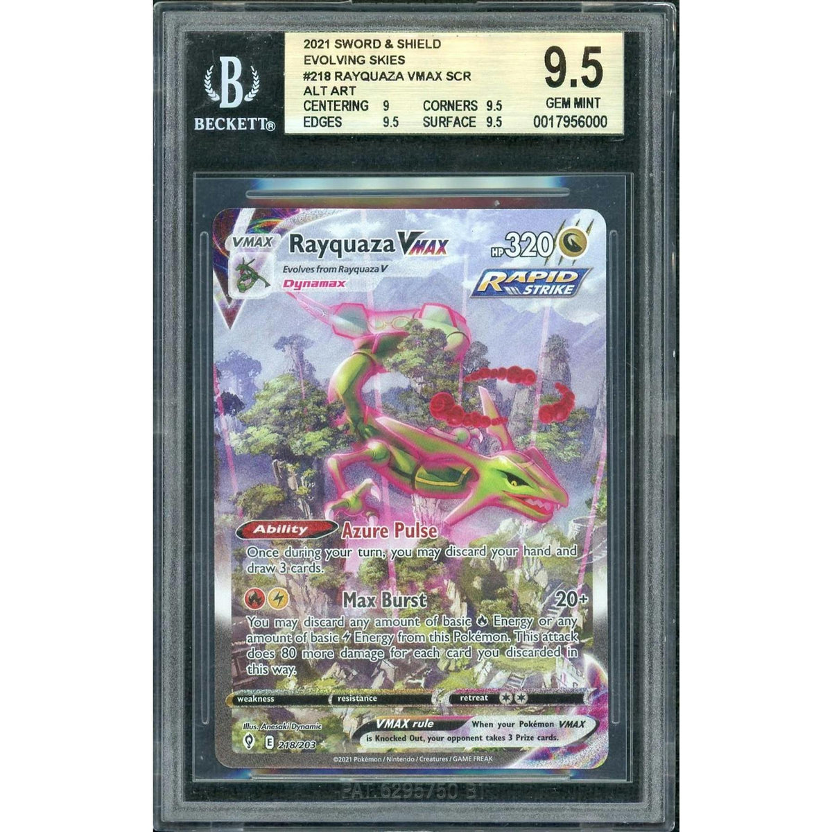 2021 Pokemon Evolving Skies Rayquaza Vmax Alternate Art #218 BGS 9.5
