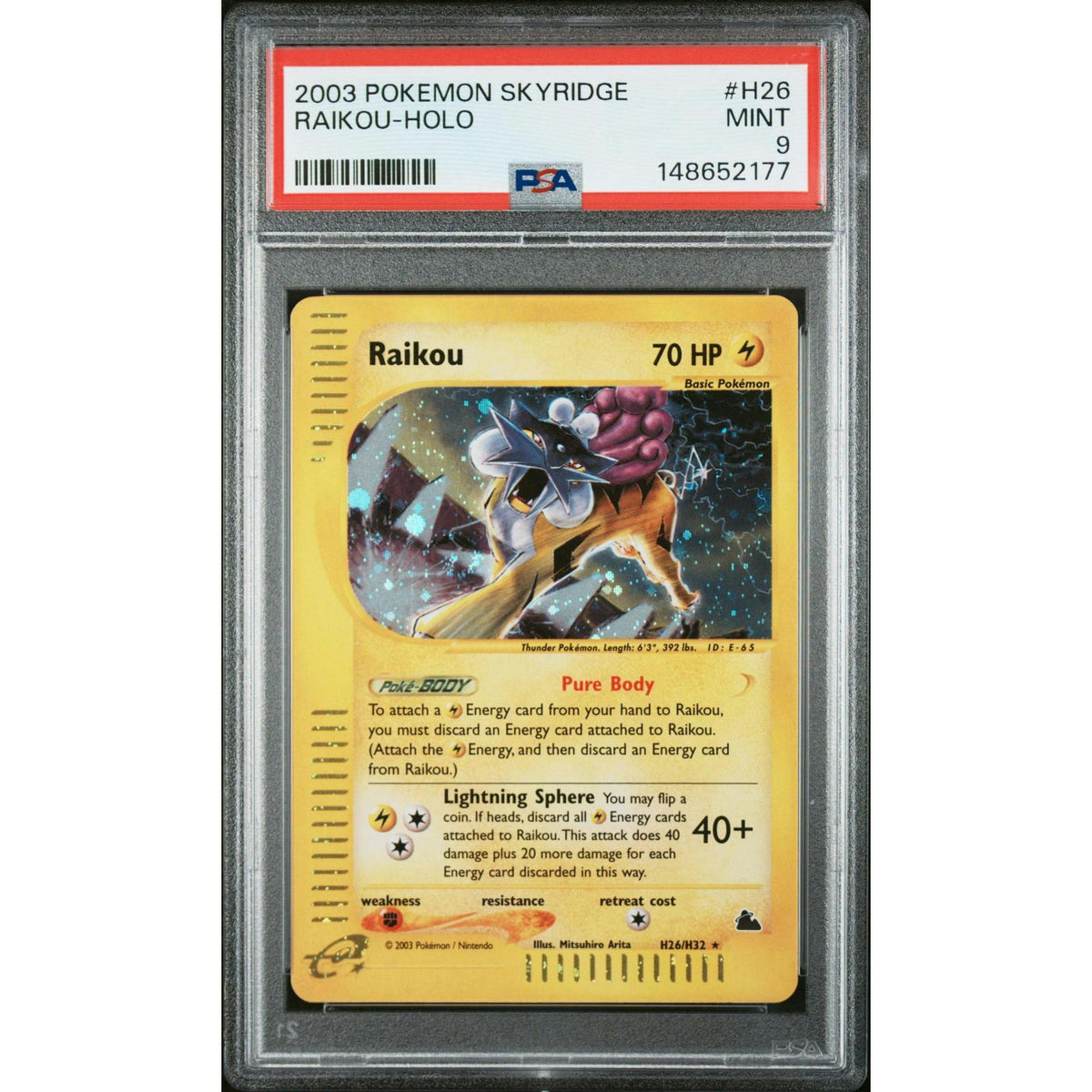 2003 Pokemon Skyridge Raikou Holo #H26 PSA 9