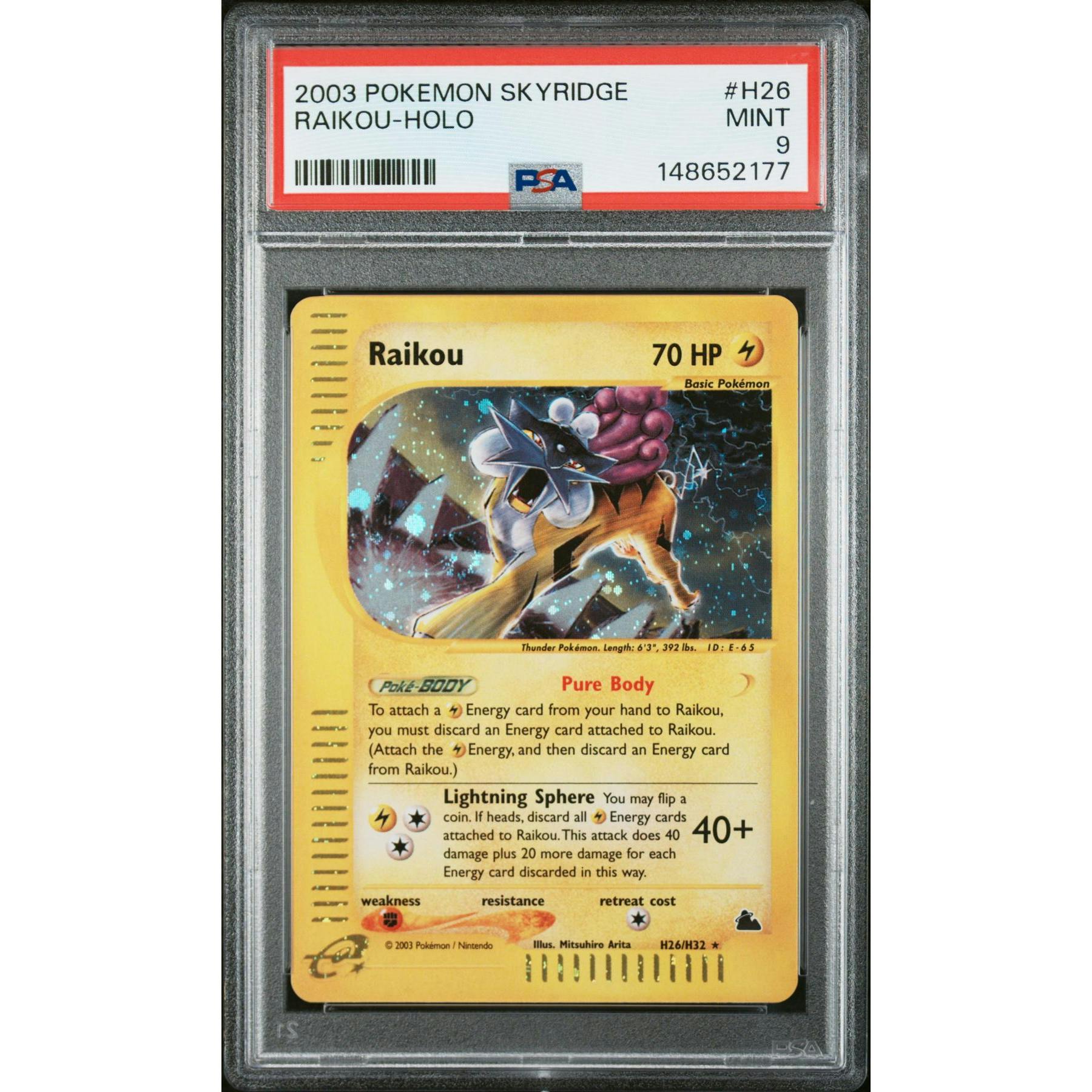 2003 Pokemon Skyridge Raikou Holo #H26 PSA 9