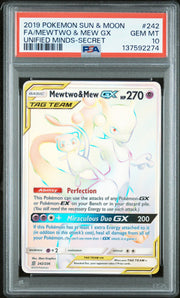 2019 Pokemon Unified Minds Mewtwo & Mew GX Full Art Secret #242 PSA 10