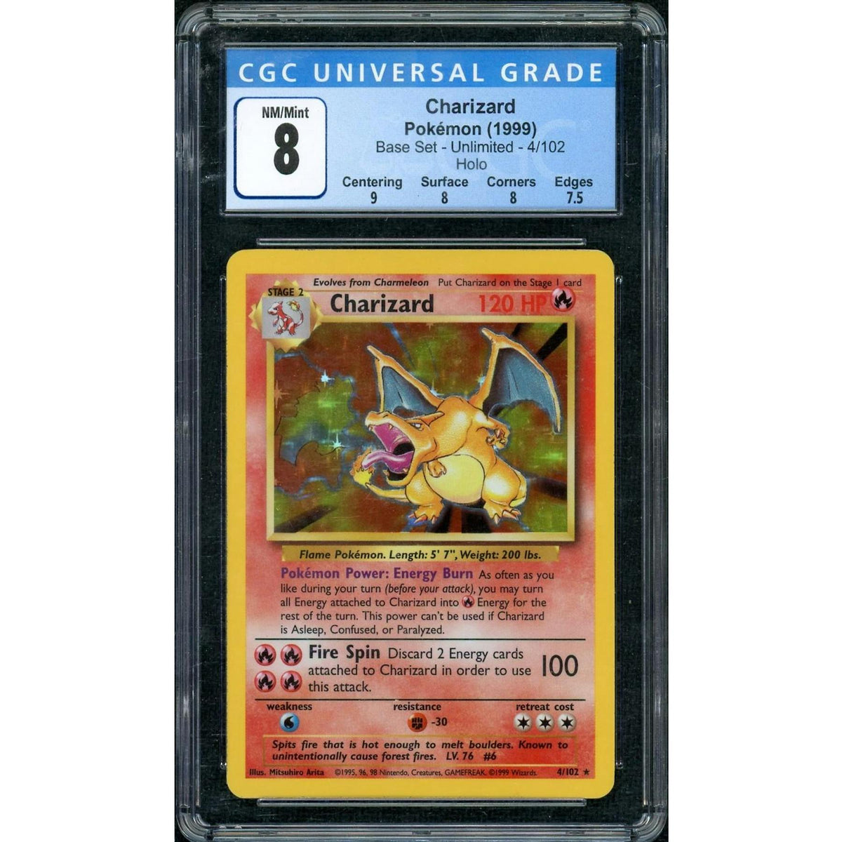 1999 Pokemon Base Set Charizard Holo #4 CGC 8