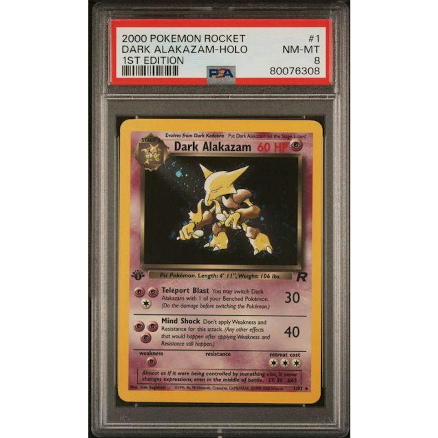 2000 Pokemon Rocket Dark Alakazam Holo 1st Edition #1 PSA 8