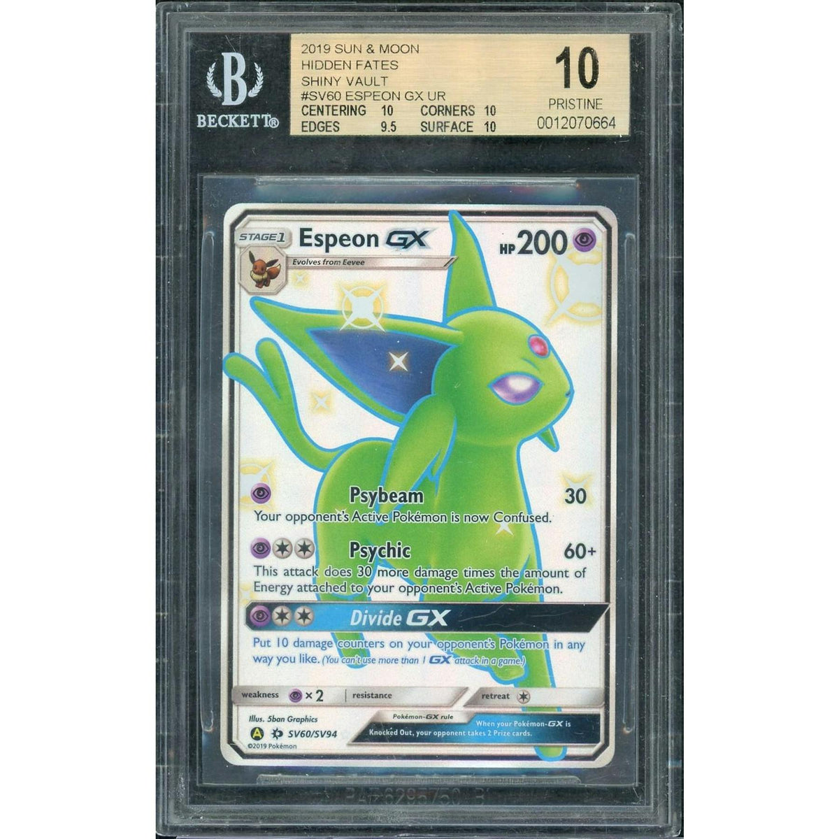 2019 Pokemon Sun & Moon Hidden Fates Espeon GX Ultra Rare SV60/SV94 BGS 10