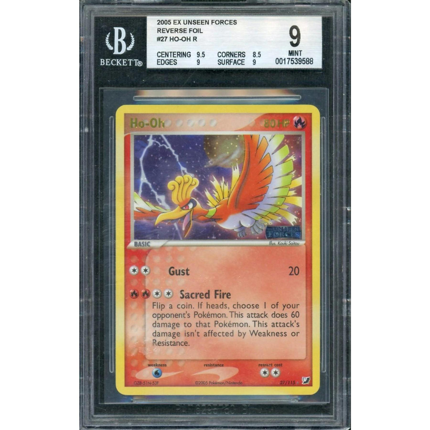 2005 Pokemon Unseen Forces Ho-Oh Reverse Foil #27 BGS 9