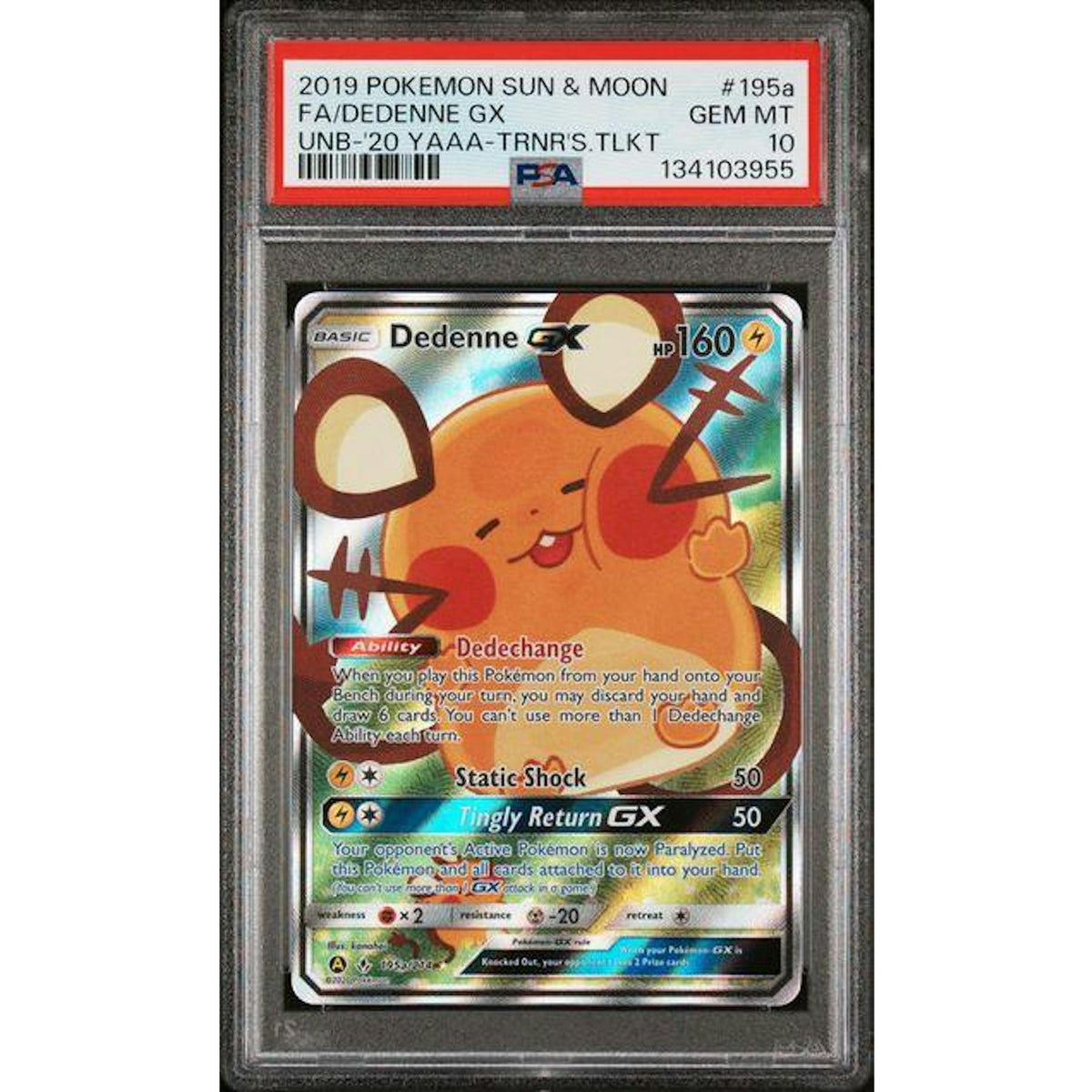 2019 Pokemon Sun & Moon Trainer's Toolkit Dedenne GX #195a PSA 10