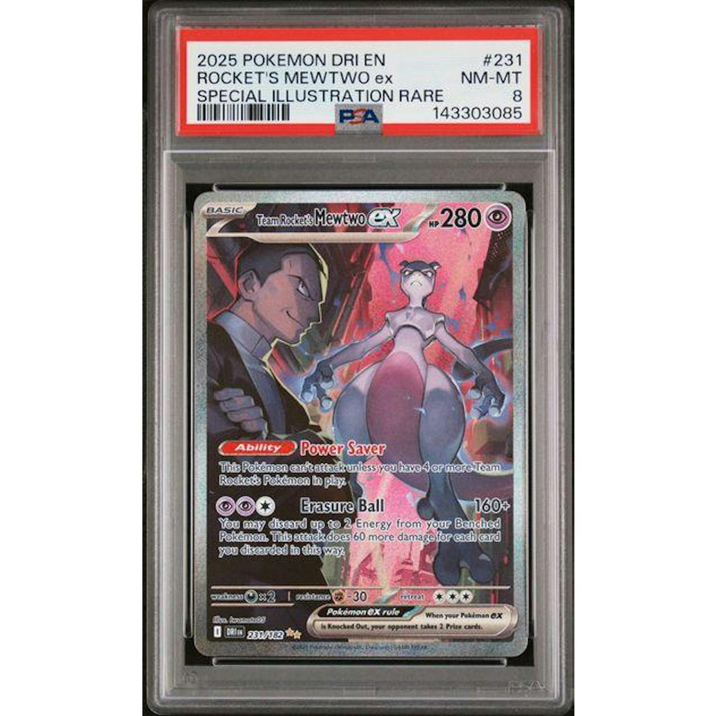 2025 Pokemon Destined Rivals Team Rocket's Mewtwo ex SIR PSA 8