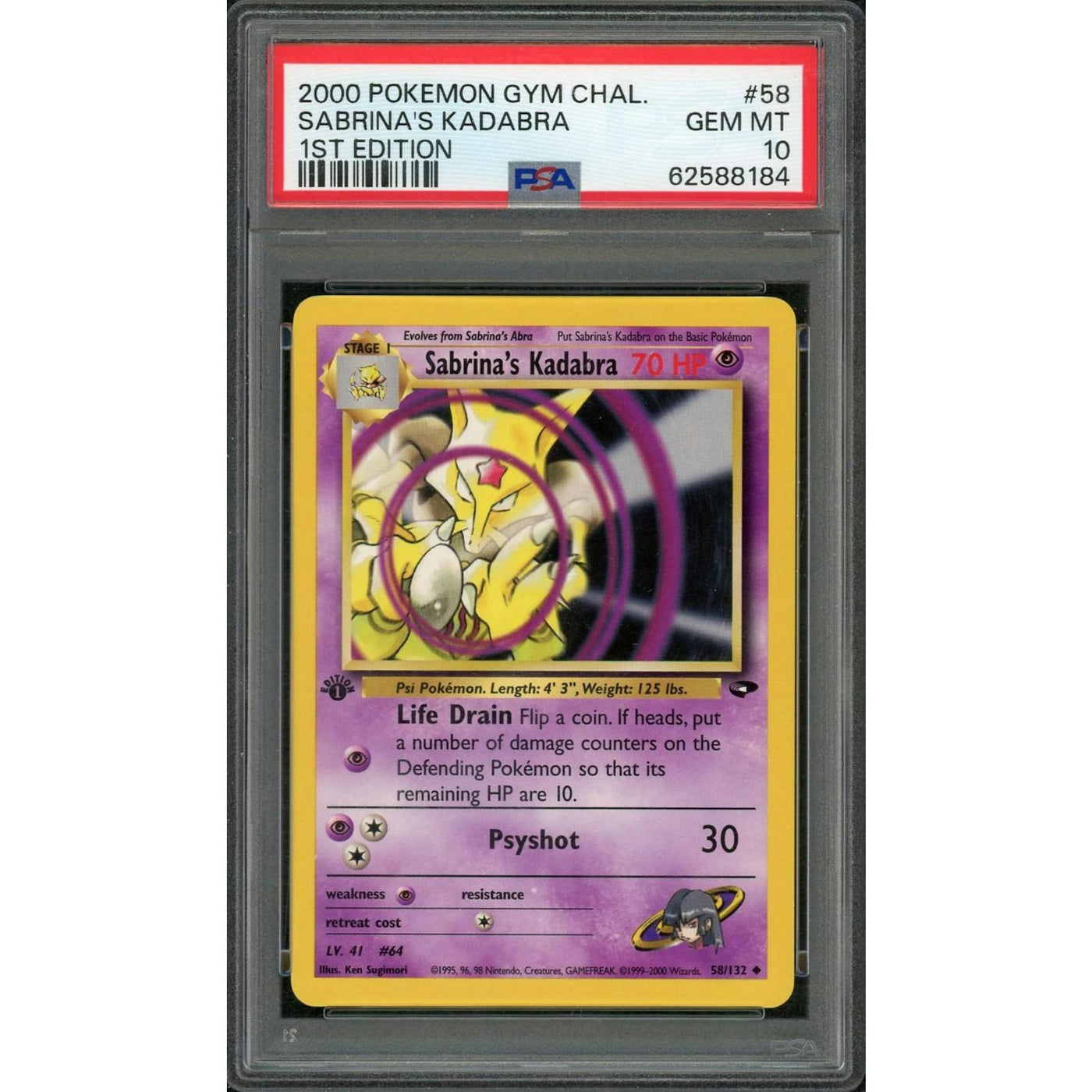 2000 Pokemon Gym Challenge Sabrina's Kadabra 1st Edition #58 PSA 10