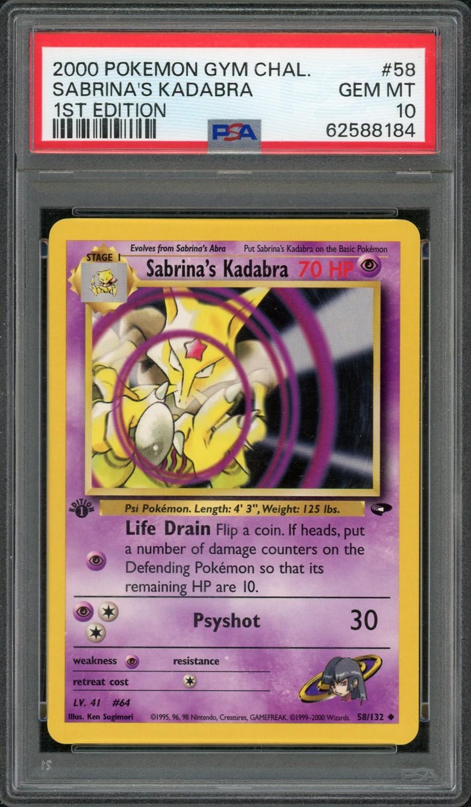 2000 Pokemon Gym Challenge Sabrina's Kadabra 1st Edition #58 PSA 10