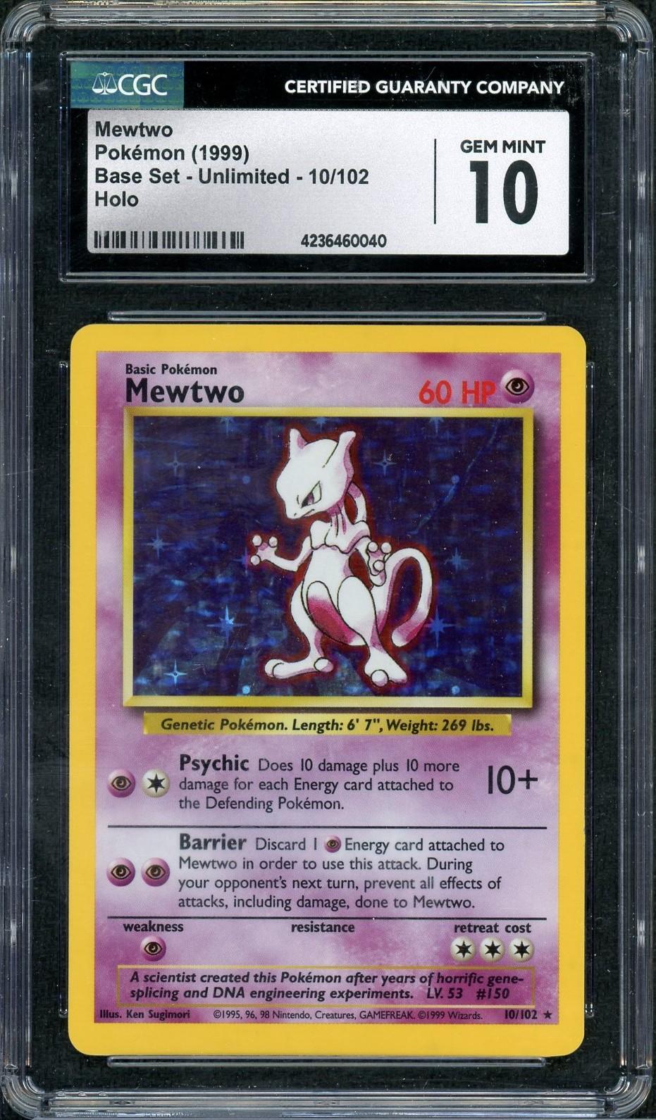 1999 Pokemon Base Set Mewtwo Holo 10/102 CGC 10