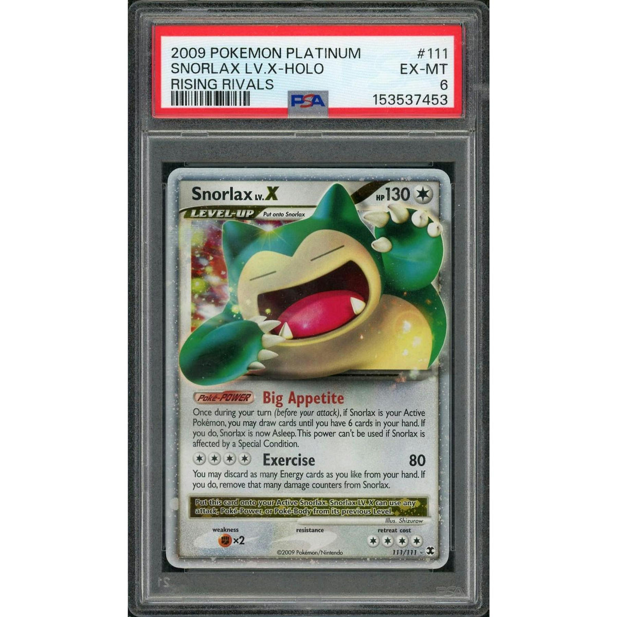 2009 Pokemon Platinum Rising Rivals Snorlax LV.X Holo #111 PSA 6
