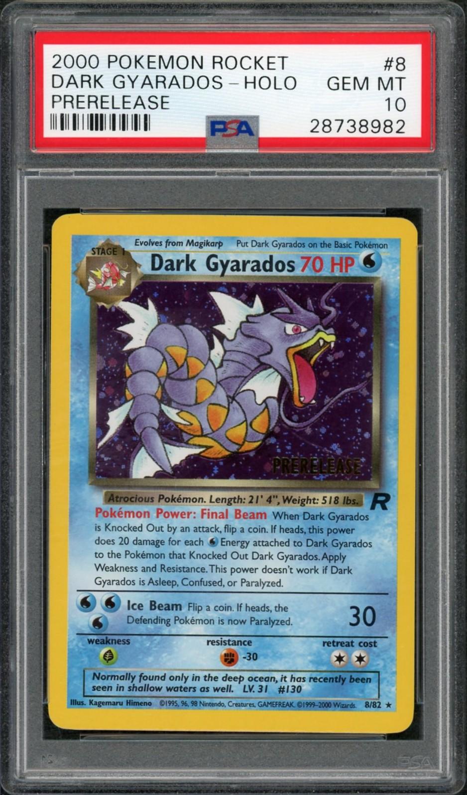 2000 Pokemon Rocket Dark Gyarados Holo Prerelease #8 PSA 10